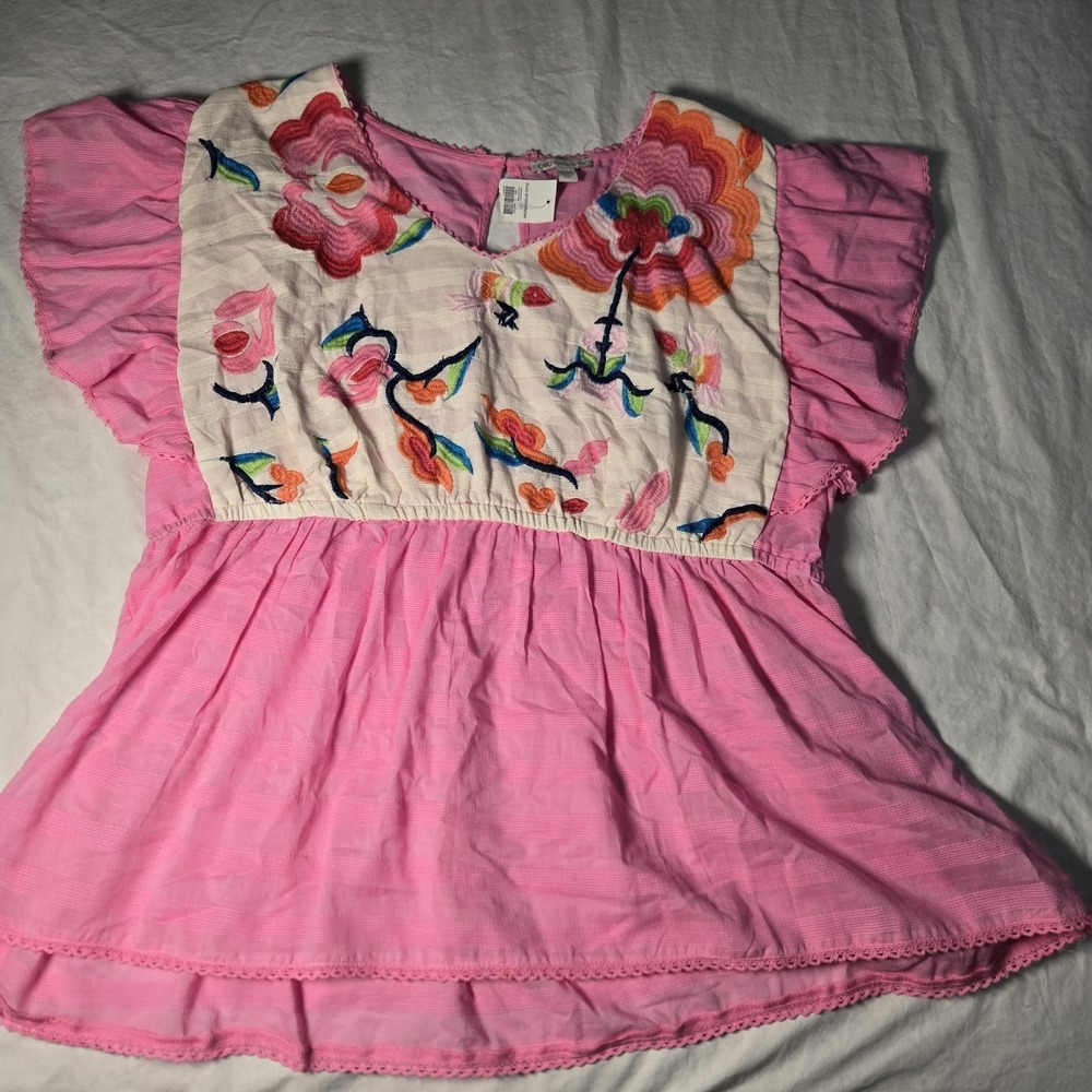 Pink Embroidered Flutter-Sleeve Women’s Top